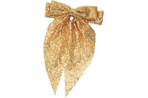 WANYI Haarspangen mit Großer Schleife Mädchen Pailletten Glitzer Haarschleife Elegante Schleife Haare mit Langem Schwanz Haarschmuck für Damen Mädchen（Gold）