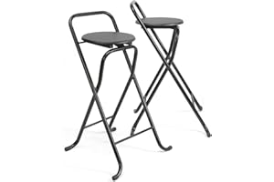 THE SECRET HOME - Pack de 1,2,4 y 6 Taburetes Plegables con Respaldo - Alto. 80 cm x Ancho. 45 cm - Silla Plegable de Metal y Madera (2, Madera Negra/Negro, Alto. 80 cm x Largo. 45 cm)