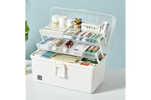 NCRGB 33cm Porta Medicine Scatola a 3 Strati,Organizer Medicinali da Armadio,Scatola Medicinali,Assetta Pieghevole in Plastica,Scatola Cucito (33×19×23cm, Bianco)