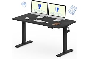 Flexispot 55 X 28 Inches Electric Stand Up Metal Desk Workstation, Whole Piece Desk Board Home Office Computer Standing Table Height Adjustable Desk Black Frame and 55 Black Top