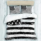 TONKSHA Parure de lit,Fond Noir et Blanc, Drapeau américain, Gamme Grunge,1 Housse de Couette 200x200 + 2 Taies d'Oreillers