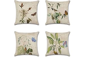 JOTOM Fundas de cojín impermeables decorativas, sólidas, resistente al agua, cojín decorativo, cojín para sofá, balcón, terraza, patio, jardín, exterior (mariposa ramas de pájaro)