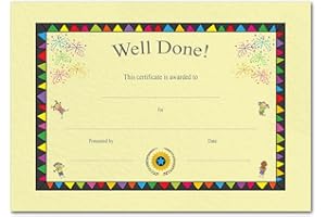 FELICITAS Kids Well Done Yellow Certificate - 25 Pack - Special Award Achievement Recognition - Blank Fill-in Cards - School Children Sports Beaver Brownie Cub Scout - A5 Size - Eco-Friendly - UK Made