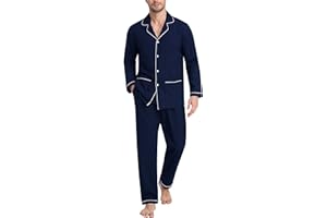 MoFiz Pijamas Largo Hombre Invierno Algodón Conjunto de Pijama con Botones a Cuadros Suave Ropa de Dormir Manga Larga Camisetas de Pijama y Pantalones con Bolsillos