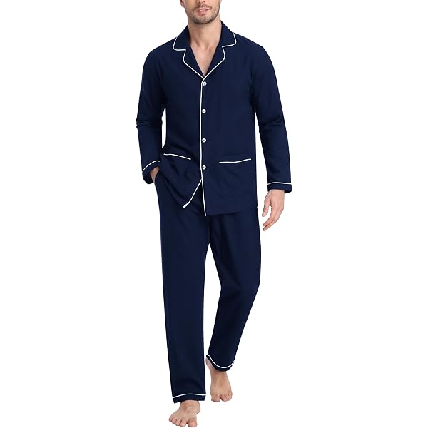 Pyjama Homme Classique En Pur Coton - Veste à Boutons Et Pantalon Large, Manches Longues - Marque El Búho Nocturno