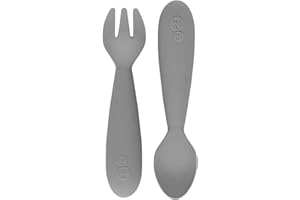 ezpz Mini Fork & Spoon Set aus Löffel und Gabel, dunkelgrau, ab 12 Monaten