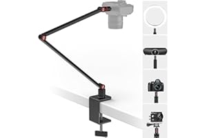 Jubor Kamera Schreibtisch Halterung, Klappbarer Kamera Tischhalterung, Kamerahalterung mit Verstellbarem Langem Arm, Webcam Ständer mit 1/4" Schraube für DSLR Kameras, Ringlicht, Projektor