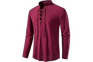 LucMatton Men Classic Lace Up Cotton Shirt Medieval Vintage Costume