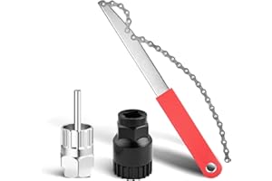 NEXMEE Outil de Démontage de Cassette de Vélo, Comprenant 1 Clé à Chaîne et Un Outil de Cassette/2 Clés à Anneau de Verrouillage de Cassette（Rouge）