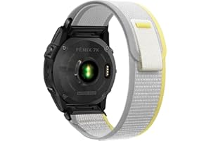 SumRioo QuickFit 26mm Correa para Garmin Fenix 7X Pro Solar/7X Pro/7X Solar/7X/6X Solar/6X Pro/6X/5X Plus/5X, Nylon Correa para Garmin Fenix 3/3HR/Epix Pro 2 51mm/Tactix Delta Solar, Blanco/Amarillo
