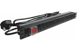 JUSTOP 6 Way Rack Mount PDU 1U 19 Inch 13A Horizontal Power Distribution Unit With On/Off Switch, 1.8M Lead And Fused UK Plug
