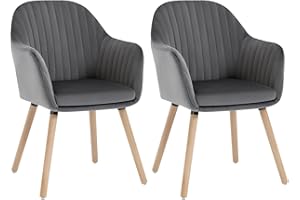 WOLTU 2X Sillas de Comedor Nordicas Estilo Vintage Juego de 2, Tapizadas con Reposabrazos en Terciopelo, Estructura de Madera Gris Oscuro BH95dgr-2