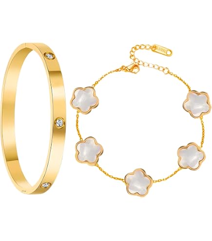 Bracelets Femme Plaqué Or 14 Carats - Lot 3 Pièces Réglables étanches - Style Figaro Perles Chaîne - Bijoux Empilables - 2