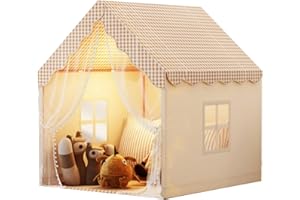 Benebomo Tenda gioco indoor, casetta con motivo a quadri bianchi e beige. Tenda gioco outdoor con tende, casetta