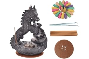 SHILANMEI Porcelain Dragon Ornament Backflow Incense Burner Aromatherapy Incense Cone Sticks Holder Home Decor Backflow Incense Holder with 20 Upgraded Incense Cones Gifts for Men Women
