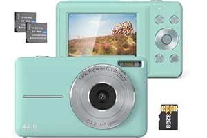 Camnoon 1080P 44 MP Digitalkamera Camcorder Autofokus 2,5 IPS-Bildschirm 16X Digitalzoom Anti-Shake-Gesichtserkennung, Lächelnerfassung mit 32 GB TF-Karte 2 Batterien, Geschenk für Kinder (Mintgrün)