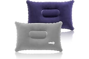 SMCEHEYA 2-in-1 Inflatable Pillows 32x22cm Travel Pillow, Soft Flocked Surface for Sunbathing, Neck & Lumbar Support, Hiking (Blue&Gray)