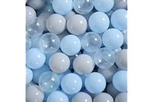 PlayMaty 100 Bunte Kugeln aus Phthalat-freiem BPA-freiem Kunststoff, Ozeanbälle, stoßfest, für Kinder-Spielhaus, Pool-Ballgrube, Zubehör, 2,16 Zoll (Blau-Grau-Klar)