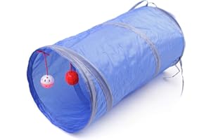 CUSROS Pet Chat Chaton 2 Voies Pliable Tunnel Tube Suspendu Bell Ball Formation à Mâcher Jouets Cadeau pour Votre Animal De Compagnie Bleu Taille Unique