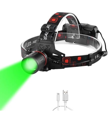 Ayvicco LED Stirnlampe 5000 Lumen – 3 Modi (Weiß/Grün), IPX5 Wasserdicht, USB-C, Für Jagd, Angeln, Camping