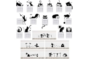 MEJOSER 20 pezzi Adesivi per Interruttore della Luce Battiscopa da Parete Gatti Topi Neri Adesivo Murali Muro Decorazione Casa Camera da Letto Soggiorno