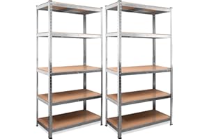 Deuba MONZANA® 2x 5 Tier XL Garage Shelving Units | 180x90x60cm 875kg Capacity | Heavy Duty Racking Shelves for Storage | Boltless MDF Panels Basement Workshop Shelf Galvanised