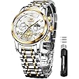 OLEVS Watches for Men Chronograph Business Wrist Watches Analog Quartz Moon Phase Stainless Steel Waterproof Luminous Dress Watches