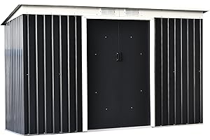 Outsunny Abri de Jardin 3,6 m² Remise à Outils avec Fondation en Acier galvanisé avec Portes coulissantes, dim. 280L x 130l x 172H cm, Gris-Noir