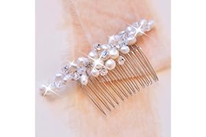 Unicra - Pettine per capelli da sposa con perle, accessori per capelli con strass, colore: argento