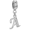 Genuine 925 Sterling Silver Letter Beads Initial A-z Dangle Alphabet Crystal Charm Fits European Bracelet Necklace (Letter A)