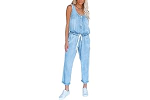 shownicer Damen Jeans Overall Jumpsuit Latzhosen Loose Fit Denim Ärmellos Hosenanzug Einteiler Jeansoverall Freizeit Playsuit Denim Hosen