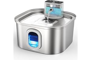 Papettly Fuente para Gatos Inalámbrica con Batería 4000mAh, 3.2L Acero Inoxidable, Sensor de Movimiento, Sistema Dual de Filtración y 2 Filtros - Fuente Gatos Sin Cable y Fuente de Agua para Gatos