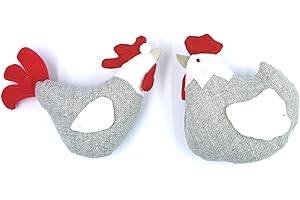 G.B. Set di 2 pupazzi gallo e gallina in stoffa colore bianco grigio e rosso - misura gallo 16x16x8