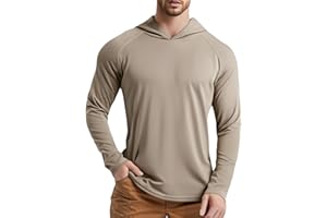 YOSUWOAI T-shirt anti-UV pour homme UPF 50+ - Protection solaire - À manches longues - Avec capuche - Séchage rapide - Pour la pêche, la randonnée, l'extérieur - Léger et respirant - Vêtement de sport