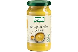 ‎BYODO Mittelscharfer Bio-Senf von Byodo – 6 x 200 ml Glas, Köstlich cremig & wunderbar würzig, Frische Herstellung in kleinen Chargen, Deutsche Senfsaat, Vegan & ohne Zuckerzusatz