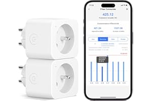Meross Prise Connectée (FR), 16A Prise WiFi Compatible avec Alexa et Google Home, Lot de 2 Prise Mesure Consommation Intelligente avec Commande Vocale, Contrôle à Distance et Configuration Bluetooth