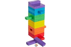 PIQIUQIU Farbe Wackelturm, Bunt Holz Wackelturm Stapelturm Holz Brettspiel, Klassische Lernspielzeug Bausteine Stapelspiele Familienspaß Spiele Spieleklassiker für die Ganze Familie (48 Stck Farbe zufällig )