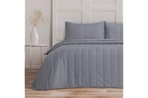 Bronwen Mathews Quilted Bedspreads King Size Tram Lines Pattern - 3Pcs Grey Quilted Throw Set 240x260cm Soft Microfiber Lightweight Coverlet with 2 Pillowcases 50x75cm for All-Season (Grey, King)