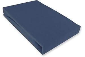 ‎JULIDO Julido Jersey Spannbettlaken 90-100x190-200 cm, Betttuch mit Gummizug, Bettlaken Marine Blau aus Baumwolle, Oeko-Tex Standard 100