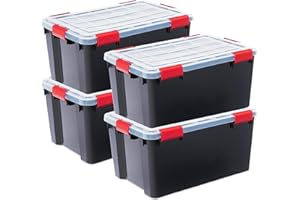 ‎IRIS OHYAMA Iris Ohyama Luftdichte Kunststoff-Aufbewahrungsboxen mit Deckels, 50L, 4er-Set, Schwarz, Hermetischer wasserdichter Verschluss, Robuste Schnappverschlüsse, Stapelbar, Staubschutz, BPA-frei, DDAT-L
