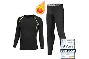 Qyibleri Kids Base Layer - Kids Thermals Long Sleeve Top & Tights Football Compression Set, Boys Thermal Base Layer Set Suit for 4~13 Age, Base Layer Kids for Ski Football and Daily Life