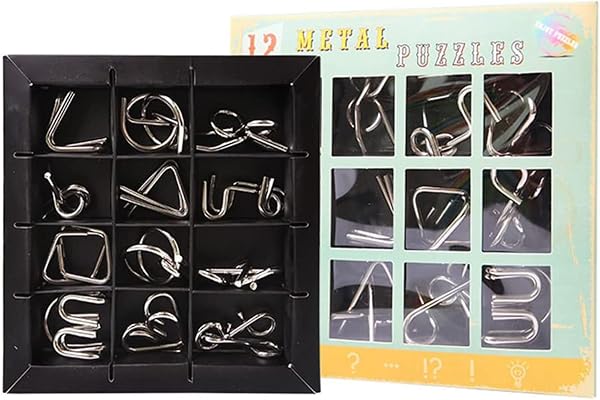 JasCherry Casse Tête en Métal Set Ensemble de 12 Pièces Logique Jouet de Puzzle en Fer Metalique pour Adulte Casse Tete Jouets pour des Enfants et des Adolescents #001