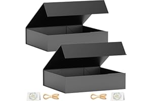 EASCITY Confezione da 2 scatole regalo da 30 x 20 x 7,6 cm, per presentazioni con chiusura magnetica a clip, collapsible per Groomsman Proposal Box, Christmas, Halloween, regalo di compleanno (Nero)