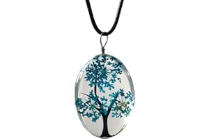 ZEN&TAO Oval Transparent Dried Flowers Pendant Women Necklace with Black Cord Chain Gift for All Occassions