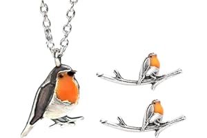 JNAWA 2Pieces Robin Bird Necklace and Earrings Fashion Drop Dangle Charms Earrings Exquisite Cute Animal Jewellry Set for Women Girls