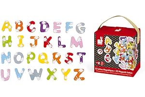 Janod - Valigetta 52 Lettere Magnetiche Splash (Legno), Accessorio per Lavagna per Bambini, per Imparare A Leggere e A Scrivere - Da 3 Anni in su, J09612