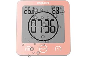 Soddyenergy LCD Digital Shower Clock, Bathroom Clock Waterproof Shower Clock Timer Temperature Humidity Wall Shower Clock Kitchen Timer (Pink)