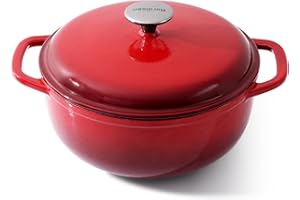 Kordisen Casseruola in Ghisa Smaltata 28 cm/5.7L con Coperchio, per Cuocere il Pane a Lievitazione Naturale, Adatta al Forno Fino a 260°C, Robusta e Capiente, Rossa