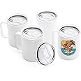 OFFNOVA 12oz Sublimation Blank Mug, 4 Pack Stainless Steel Tumblers With Handle and Sliding Lid, Double Straight Wall Vacuum Camping Cup for Hot & Cold Drinks Tea