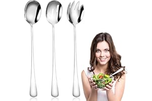 YYHCC Lot de 3 Couverts à Salade en Acier Inoxydable,Cuillères Longues,Fourchette à Salade,Cuillères de Service,Ustensiles de Cuisine,Passent au Lave-Vaisselle